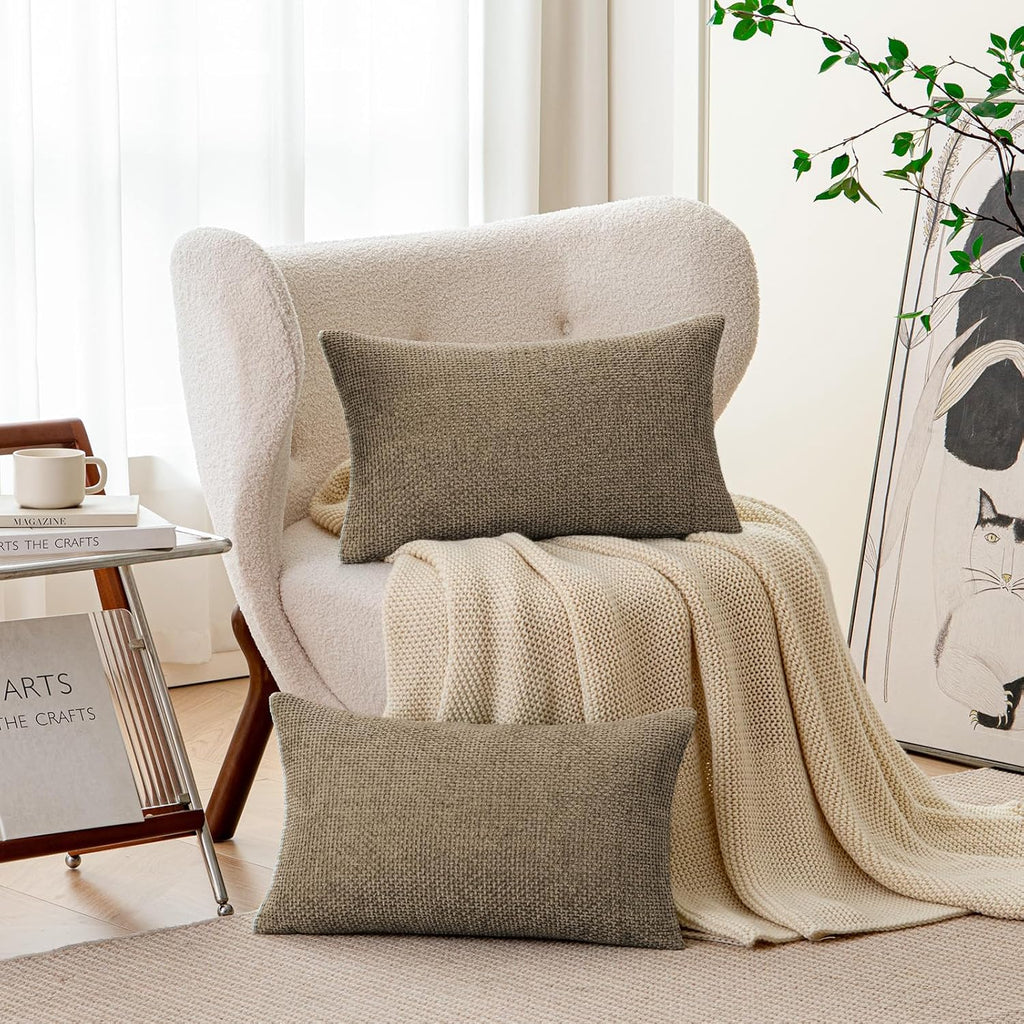 a moment Brown Chenille Throw Pillow Covers 12x20 Inch Pack of 2 Modern Decorative Throw Pillow Covers Farmhouse Cross Covers Home Decor for Sofa Bedroom Living Room