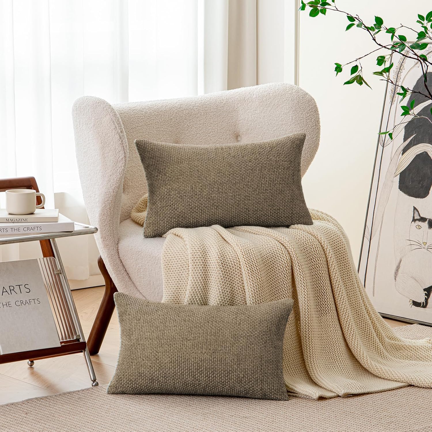 a moment Brown Chenille Throw Pillow Covers 12x20 Inch Pack of 2 Modern Decorative Throw Pillow Covers Farmhouse Cross Covers Home Decor for Sofa Bedroom Living Room