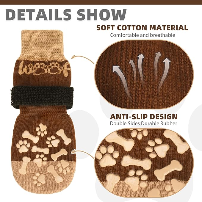 KOOLTAIL Dog Socks for Hot/Cold Pavement to Prevent Licking Paws,Dog Boots&Paw Protector for Hardwood Floors Anti Slip,Traction Control No Twist Grip Booties for Small Medium Large Senior Dogs