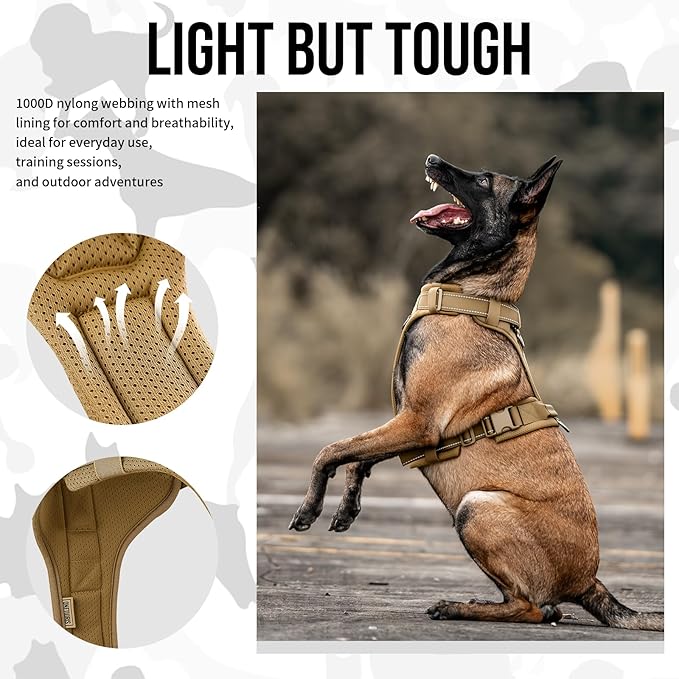 OneTigris Dog Harness, Soft Padding No Pull Dog Vest Harness, Durable High-Tensile Nylon, Adjustable Tactical Harness for Medium and Large Dogs with Reflective, 1 Handle, 3 D-Rings