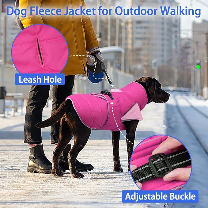 MIGOHI Dog Winter Coat - Reflective Medium Dog Snow Jacket with Thick Turtleneck,Windproof Pet Fleece Vest, Cold Weather Coat for Medium Dogs, Snowproof for Hiking,Camping,L,Rosepink