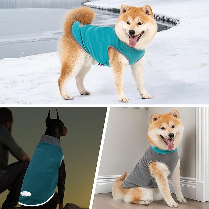 cyeollo 2 Pack Dog Fleece Sweater, Pullover Warm Dog Vest Reflective Doggie Stretchy Coat, Winter Puppy Jacket Pet Sweatshirt Clothes for Small Dogs Size S Turquoise & Grey