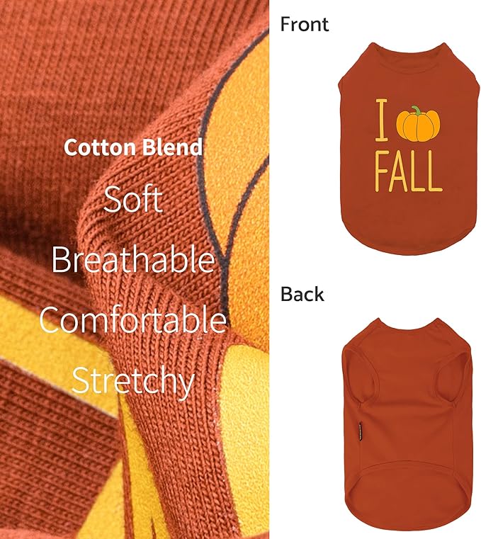 Fitwarm I Love Fall Dog Shirt, Thanksgiving Outfit for Small Dogs Boy Girl, Pet Clothes, Brown, Orange, Yellow, Large