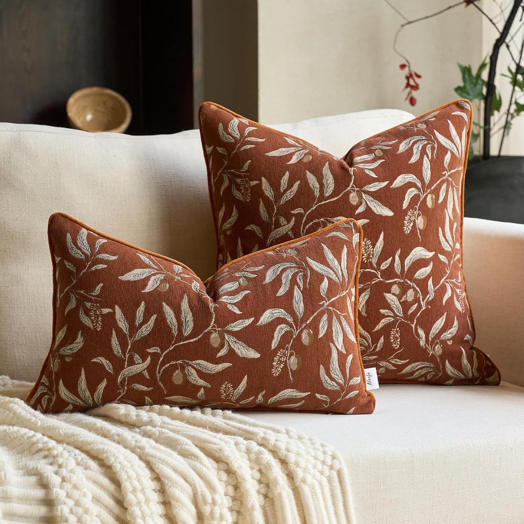 Alerfa Orange Floral Throw Pillow Cover 20 x 20 Inch Sqaure Luxury Decorative Pillow Cover for Couch Living Room Bedroom