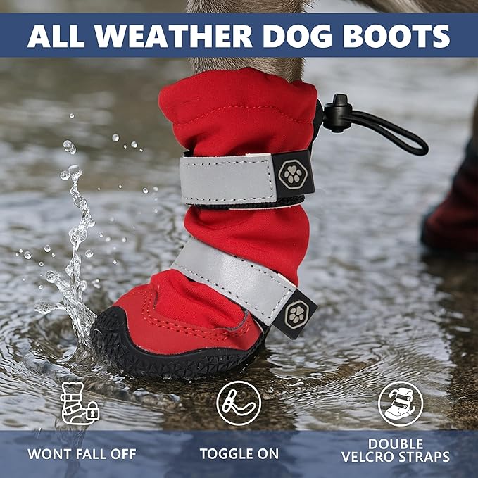 Spark Paws Dog Shoes, Waterproof Dog Boots for Medium to Large Dogs, Non Slip, Breathable Dog Booties and Paw Protectors - 4PCS Doggie Hiking Boots with Reflective Straps - Red, Size 8
