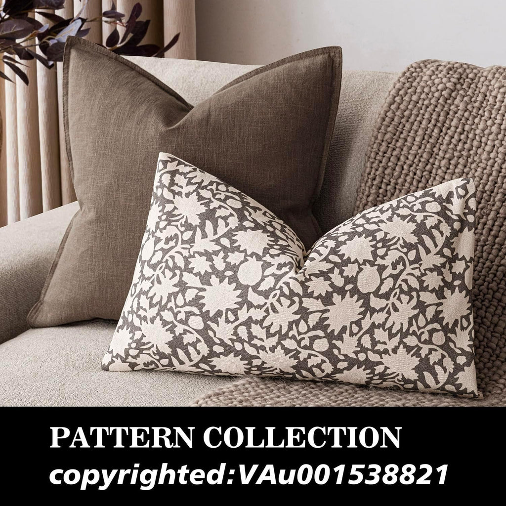 Foindtower Set of 2 Decorative Neutral Floral Throw Pillow Covers Accent Farmhouse Cushion Covers Boho Lumbar Pillowcase for Couch Sofa Bedroom Living Room Home Decor,12×20 Inch,Rustic Gray