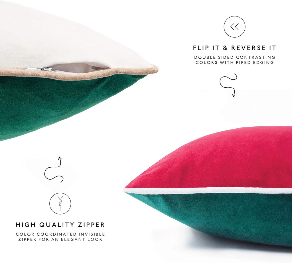 MONDAY MOOSE Christmas Decorative Throw Pillow Covers Cushion Cases, Set of 4 Soft Velvet Double-Sided Designs, Mix and Match for Home Decor, Pillow Inserts Not Included (22x22 inch, Red/Green)