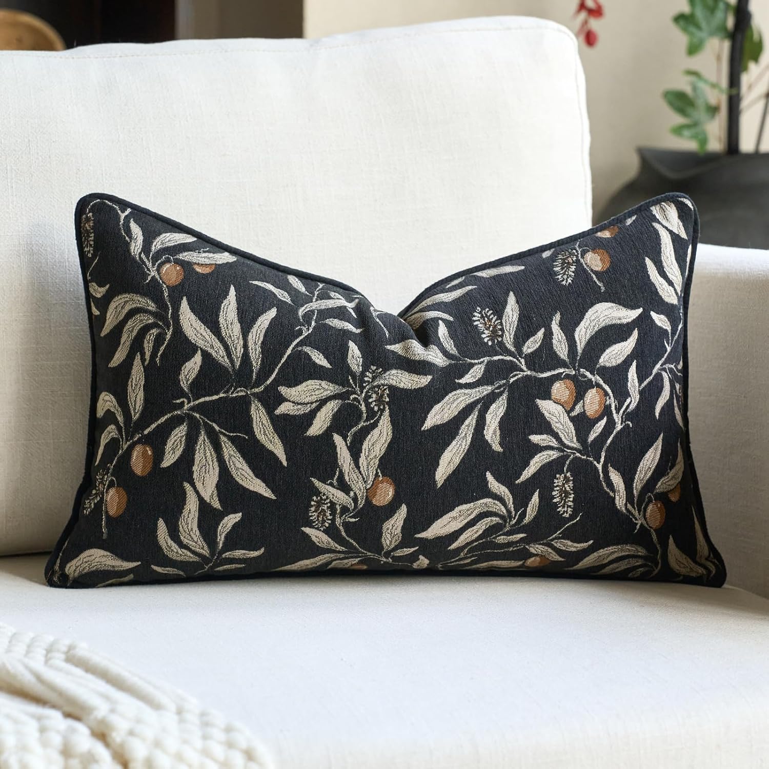 Alerfa Black Floral Throw Pillow Cover 12 x 20 Inch Rectange Luxury Decorative Lumbar Pillow Cover for Couch Living Room Bedroom