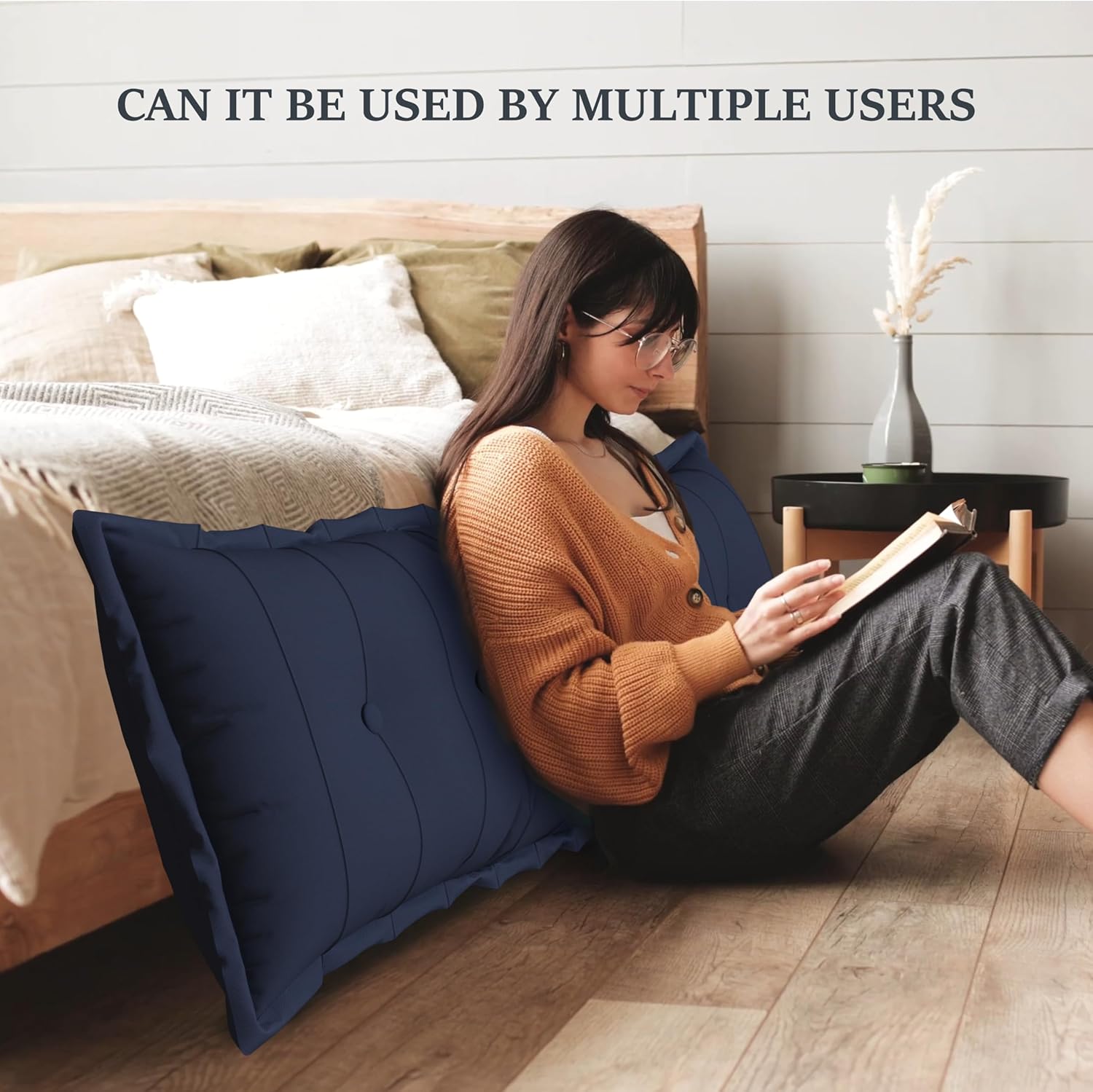 Large Bolster Reading Pillow Full Backrest Positioning Support Pillow Daybed Cushion Headboard Pillows for Bed Bunk Sofa with Removable Cover, Dark Blue, 54x3x20 Inch