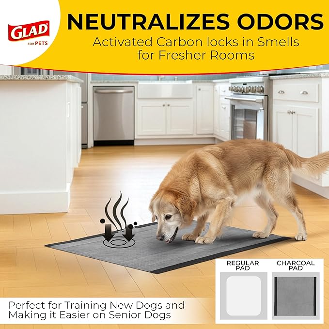 Glad for Pets Black Charcoal Puppy Pads | Puppy Potty Training Pads That ABSORB & NEUTRALIZE Urine Instantly | New & Improved Quality Dog Training Pads, 30 count