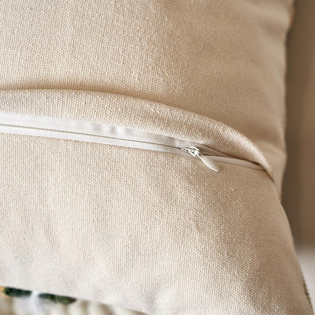 Aeckself Boho Chenille Tufted Throw Pillow Covers 18x18 Inch Set of 2, Farmhouse Decorative Striped Square Pillow Covers Accent Neutral Pillowcase for Living Room Couch Bed, Caramel Brown