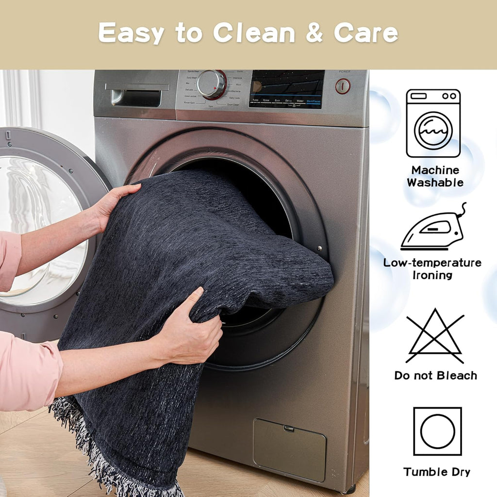 MYSKY HOME Couch Cover for Dogs, Washable Couch Covers, Non Slip Dogs Furniture Protector with Tassels, Chenille, Navy Blue, 71"x102"