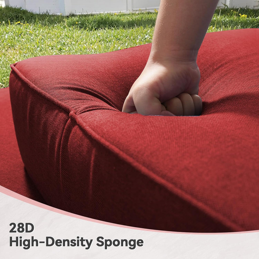 6" Thick Outdoor Cushions 24x24x6, 7-Set Deep Seat Patio Cushions with Removable Cover, Waterproof & Fade Resistant Replacement for Wicker Chair, Loveseat, Sofa - Red