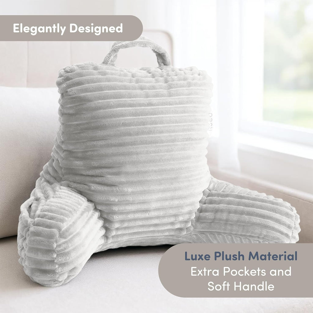 Nestl Reading Pillow for Kids & Teens with Shredded Memory Foam, Luxe Cut Plush Backrest Pillows for Reading and Gaming, for use on Couch, Bed, Floor, Adjustable Support with Washable Cover White