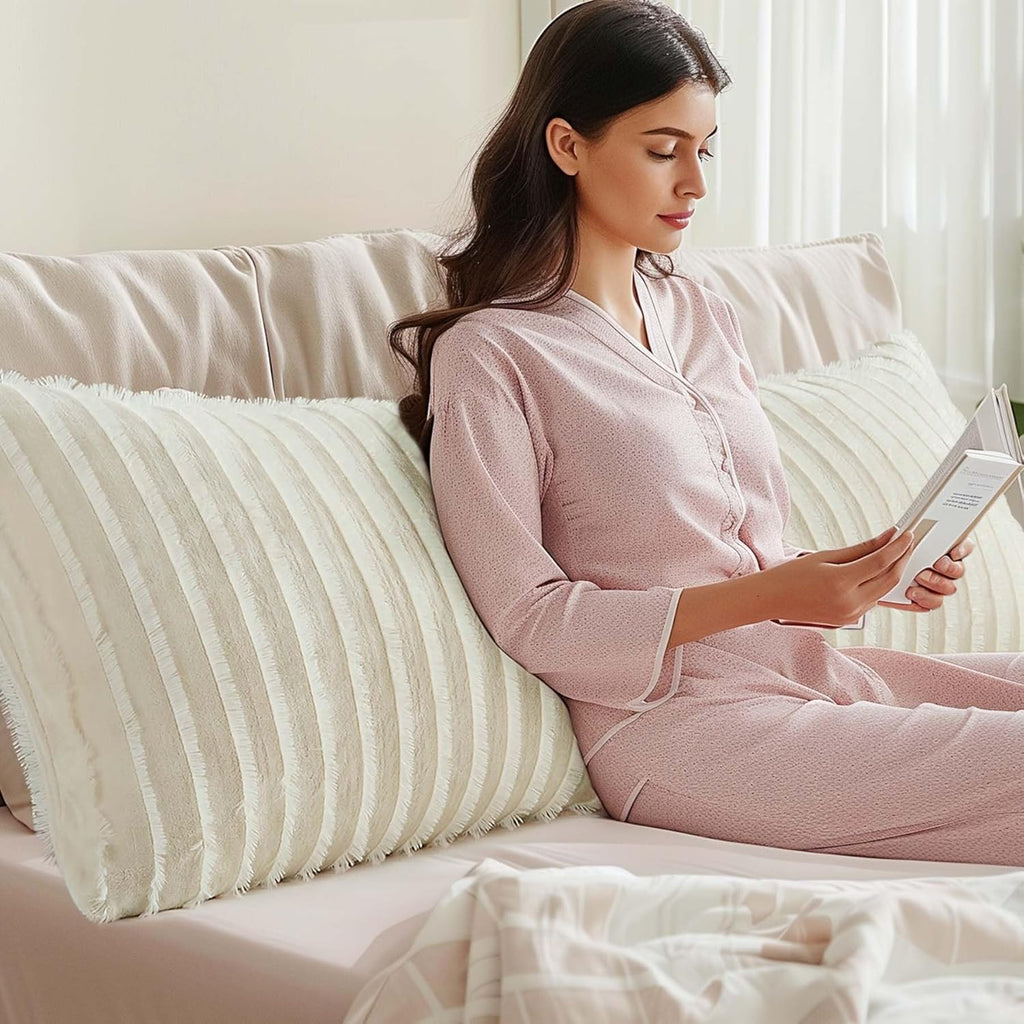 BEDELITE Body Pillow Cover with Zipper Closure, Decorative Boho Fleece Pillowcase 20 x 54 Inches, Luxury Fluffy Plush Long Body Pillow Pillowcase for All Seasons(Beige-Boho)