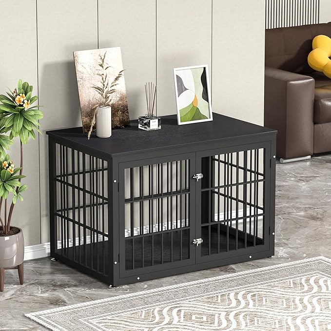 48 Inch Heavy Duty Dog Crate Furniture for Large Dogs, Decorative Pet House End Table, Extra Large Wooden Cage Kennel Furniture Indoor, Black
