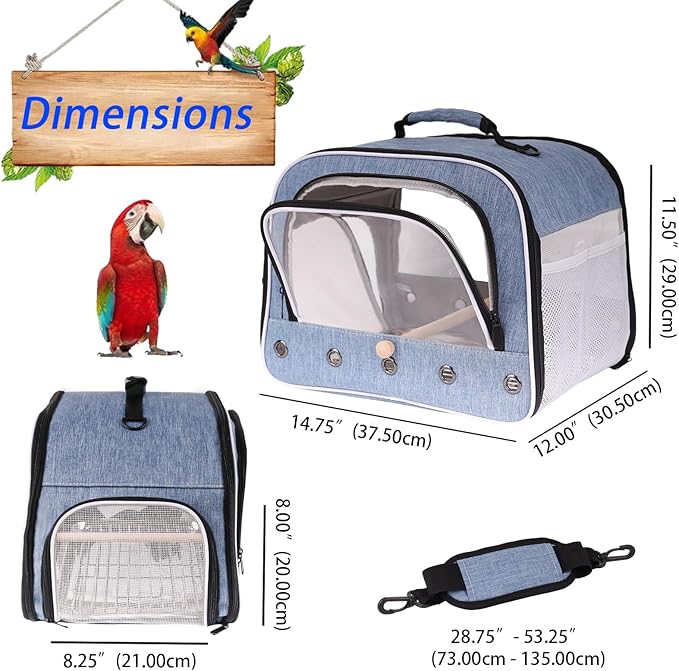 halinfer Bird Travel Carrier Cage for Large Size Parrot, Portable Bag with Metal Tray and Grid to Carry and Transport Medium and Large Birds Like African Grey, Long Tail Cockatiel and Parrot