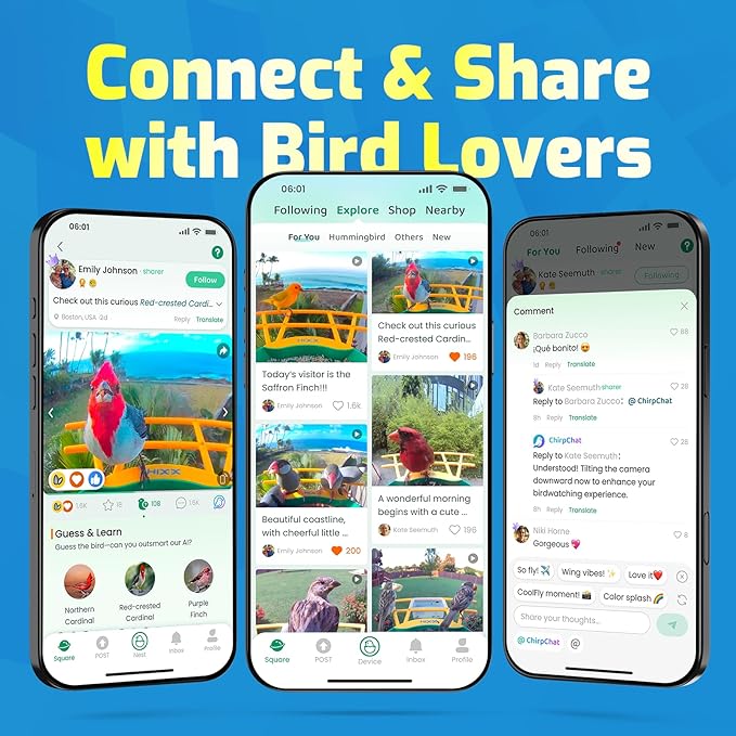 HIXX Smart Bird Feeder with Camera, AI Identify Birds & Auto Capture, 2K HD Live Camera Birdwatching with Color Night Vision for Bird Lovers Gifts (Blue)