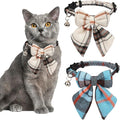 ADOGGYGO Plaid Cat Collars with Removable Bow Tie Bell, 2 Pack Beige Blue Plaid Kitten Bow Collar for Cats Kittens