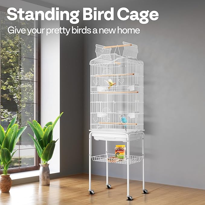 VIVOHOME 64 Inch Bird Cage with Play Top and Rolling Stand for Parrots Conures Lovebird Cockatiel Parakeets White