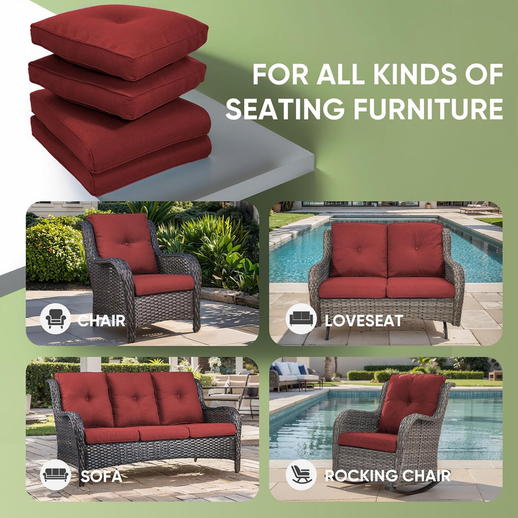 Outdoor Chair Cushion Set, 25 x 22.4 Deep Seat Cushion, Patio Chair Cushions for Outdoor, Include 1 Seat Cushion and 1 Back Cushion, Red