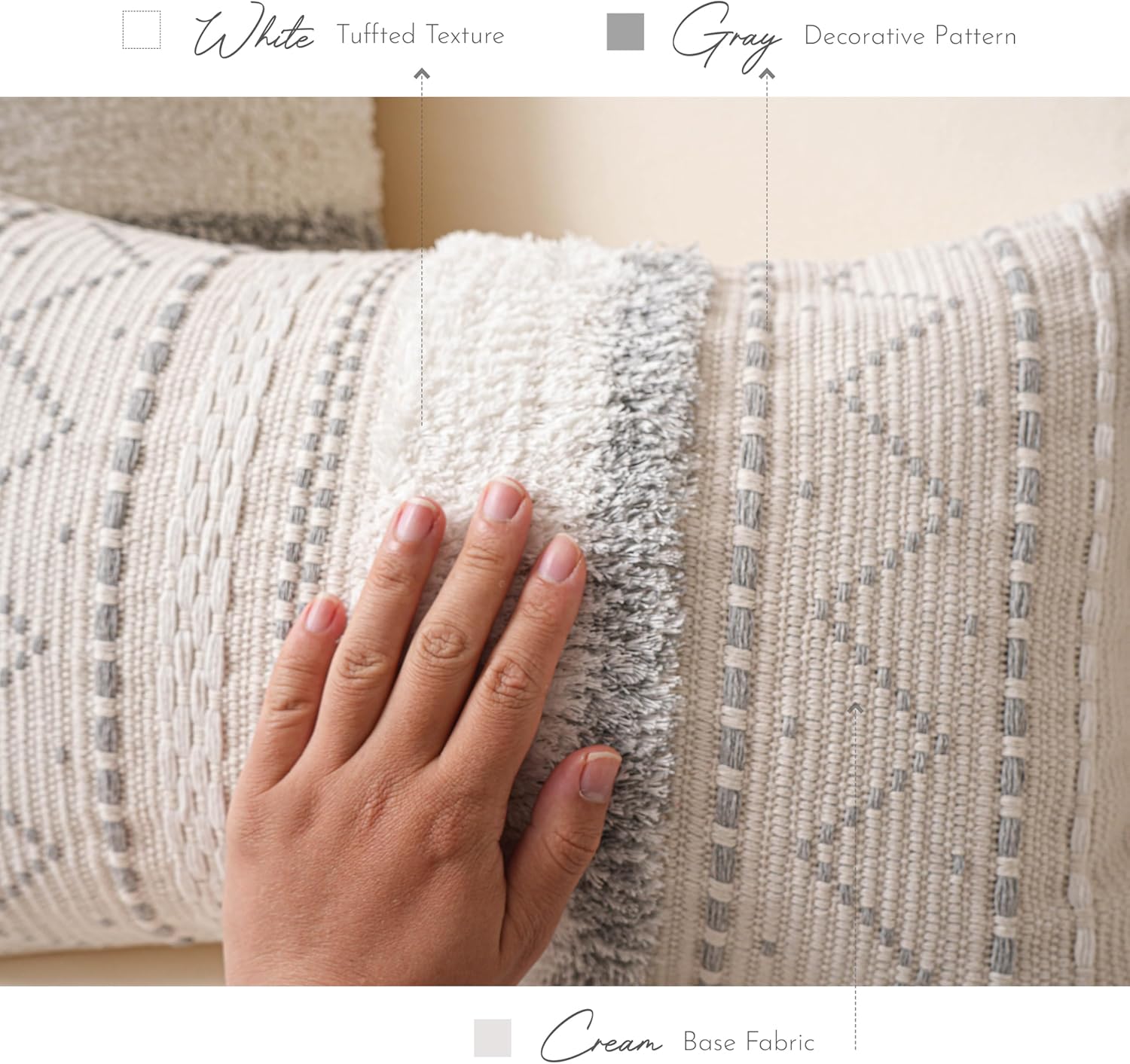 BlissBlush Decorative Lumbar Throw Pillow Cover 12x20 Combo Set of 2 Gray Rectangular Boho Accent Pillowcase Neutral Grey Farmhouse Cushion for Couch Sofa Bedroom Living Home Décor Cover ONLY