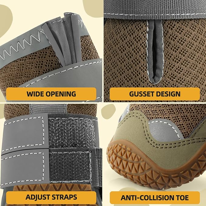 Dog Shoes for Large Dogs, Medium Dog Boots & Paw Protectors for Hardwood Floors, Outdoor Dog Booties for Hot Pavement Winter Snow Hiking, Breathable Dog Shoes with Reflective Strips Size 4