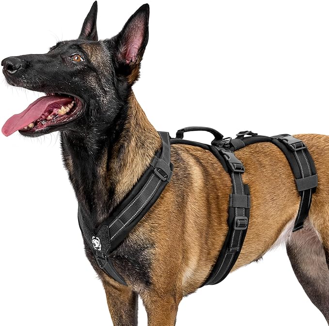 OneTigris Dog Harness No Pull, Adjustable Tactical Harness with Soft Padding, Y-Shaped Reflective Easy Walk Dog Harness for Medium and Large Dogs