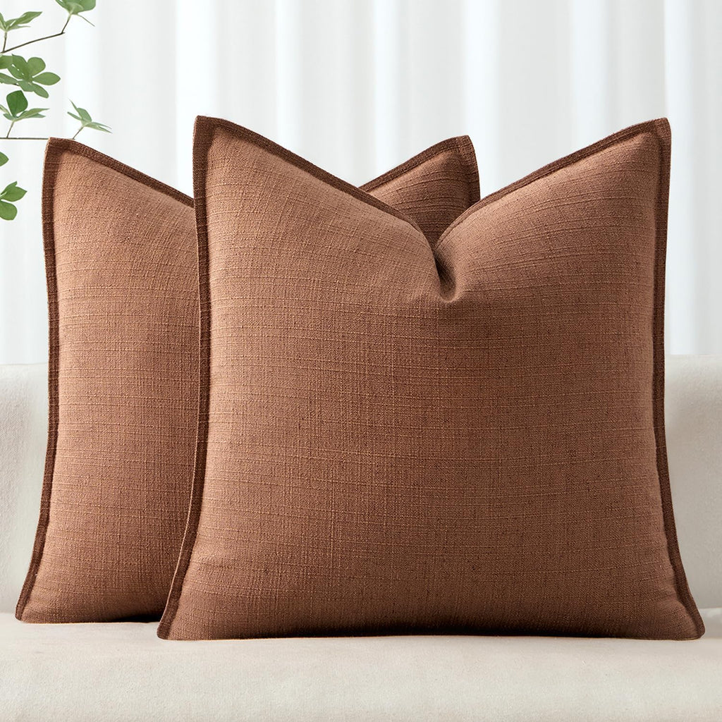 MIULEE Decorative Pillow Covers 18x18, 2 Pack Boho Farmhouse Neutral Throw Pillows for Couch, Terracotta Thick Textured Modern Linen Cushion Cases Sofa Bed Living Room Home Decor, Rust