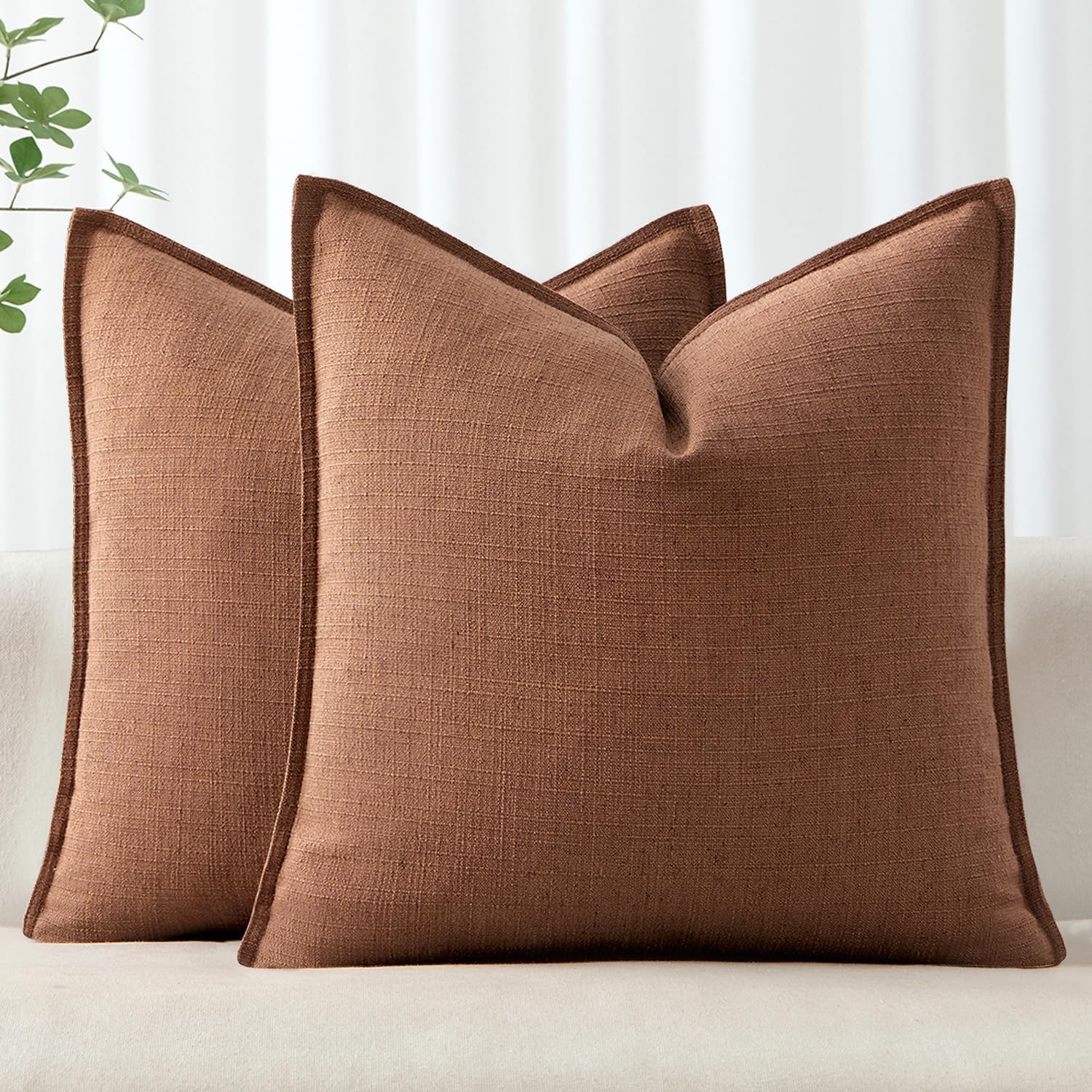 MIULEE Decorative Pillow Covers 18x18, 2 Pack Boho Farmhouse Neutral Throw Pillows for Couch, Terracotta Thick Textured Modern Linen Cushion Cases Sofa Bed Living Room Home Decor, Rust