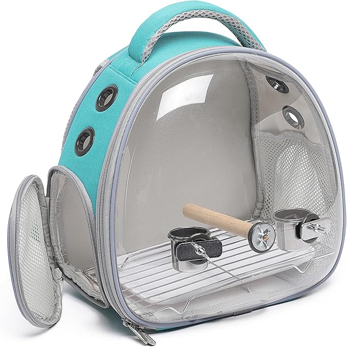 Portable Travel pet Backpack Carrier Hamster Bag Guinea Pig Bird Small Dog cat Turtle Carrier Rabbit Cage Squirrel Bearded Dragon Breathable Hangbag (Green+Accessories)