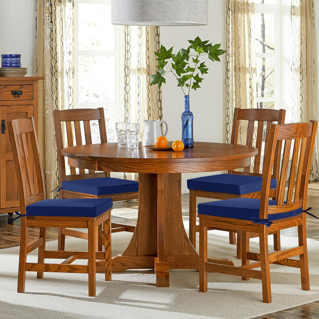 Outdoor Chair Cushions Set of 4: Waterproof & Fade Resistant Seat Cushion for Patio Furniture - 18.5 x 16 x 2 Inch Chair Pads with Ties and Hidden Zipper - Patio Chair Cushion Replacement, Navy