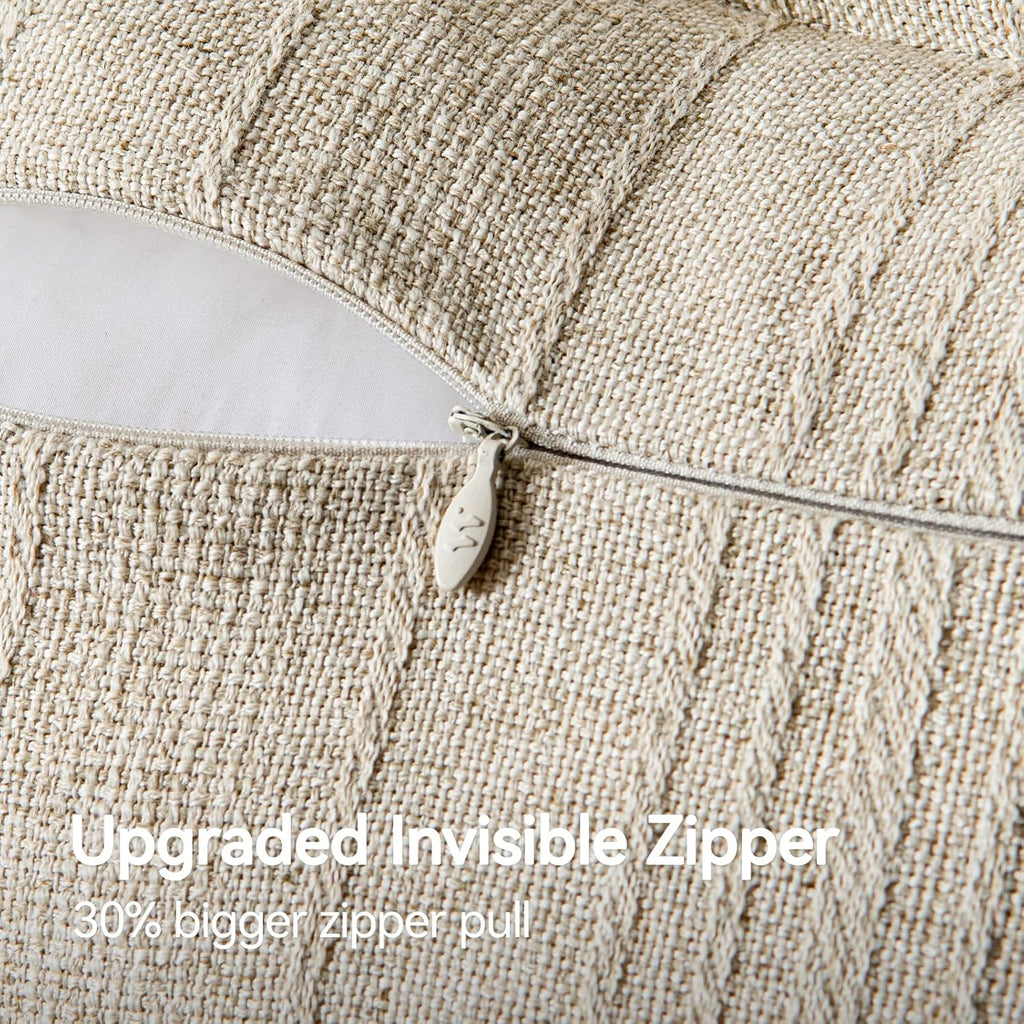 a moment Linen Pillow Covers Set of 2,Boho Farmhouse Throw Pillowcases Neutral Textured Decorative Covers for Couch Sofa Bed, Soft Linen Blend Accent Case Cushion Living Room Home Decor 18"x18"Khaki