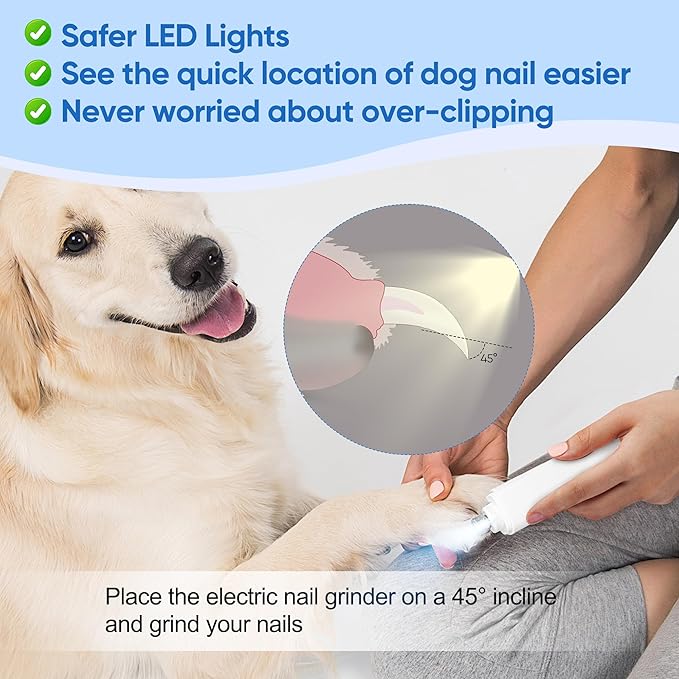 PETCHO 2-in-1 Dog Nail Clipper, Dog Electric Nail Grinder for Large Medium Small Dogs, 2 LED Lights Cats Nail Trimmer with Battery Display