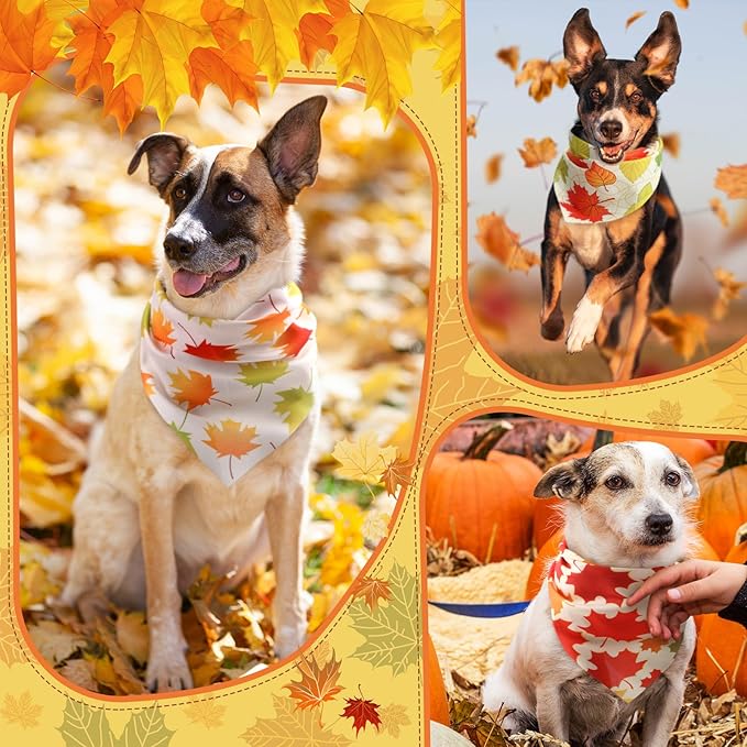 Chunful 100 Pieces Fall Dog Bandanas Bulk Autumn Pet Bandanas with Maple Leaves Patterns Triangle Scarf Bib Kerchief Set for Small Large Dog Thanksgiving Costume Accessories (31.5 x 21.7 x 21.7)