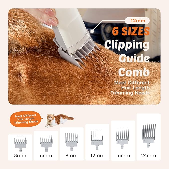 Sweetcrispy Professional Pet Grooming Vacuum Kit, 2.5L Cup, 3 Suction Modes, and 5 Groomer Tools with Cordless Low Noise Dog Clippers for Cats, Other Animals Hair Trimmer