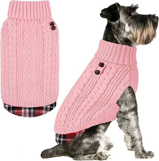 KYEESE Dog Sweater Stretchy Knitwear Cat Clothes Soft Pullover Dog Sweaters for Small Dogs Girl Comfy Pet Coat for Fall Winter Cold Weather Warm Turtleneck Small Dogs Sweater with Gingham Patchwork