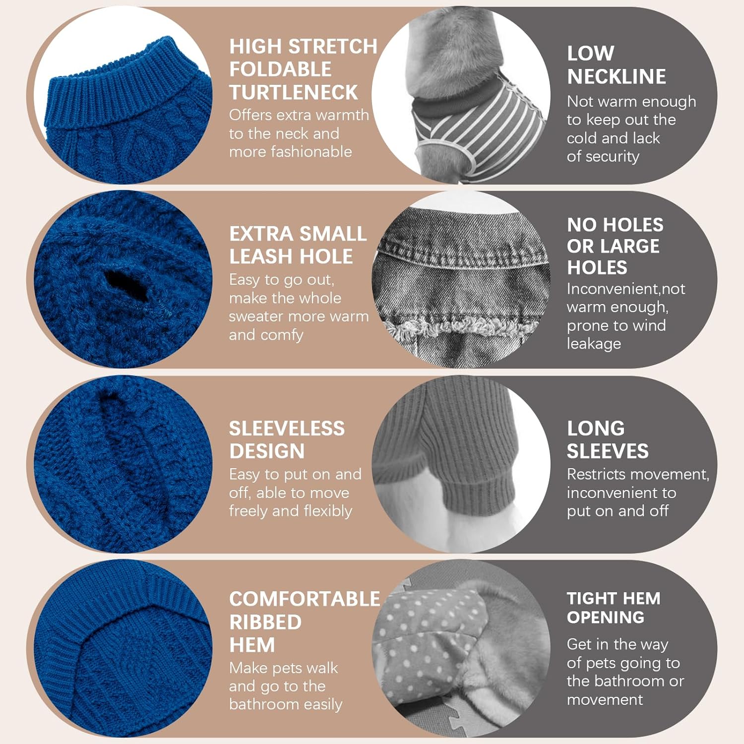 BINGPET Thermal Knitted Dog Sweater for Small Medium Large Dogs,Winter Dog Cat Coat Warm Sweartershirts Outfits,Classic Cable Knit Turtleneck Pullover Dog Jumper Coat Warm Sweartershirts(Blue,SM)