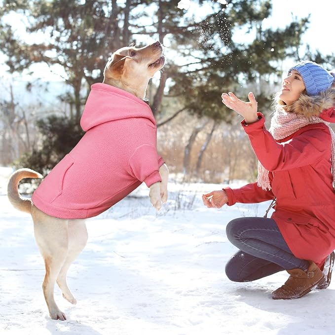 Dog Sweaters for Large Dogs,Dog Hoodie,Warm Fleece Sweatshirt with Hood & Pocket,Leash Hole,Cozy Cold Weather Pet Clothes Sweater Hoodie for Large Dogs(Pink,XL)