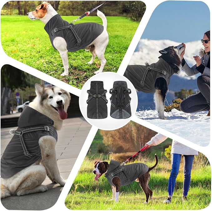 Mosucoirl Dog Raincoat Waterproof Dog Hoodie Reflective Dog Raincoat Hooded Adjustable Rain Jacket for Small Medium Large Dogs Puppies (Black, M)