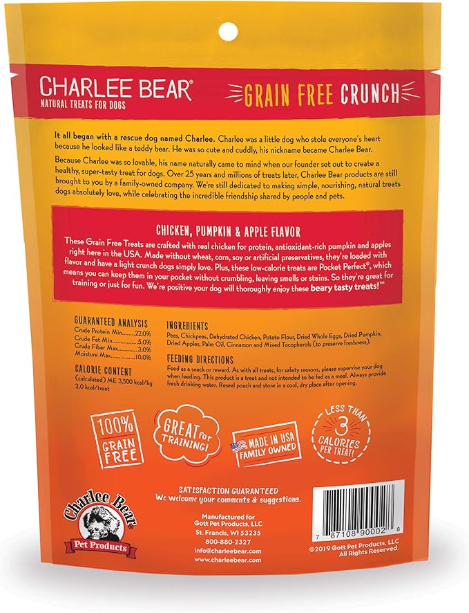 Charlee Bear Grain-Free Bear Crunch Chicken, Pumpkin & Apple Flavor - Net Wt 8 oz. (Pack of 2)
