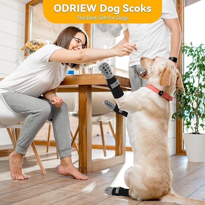 Non Slip Dog Socks to Prevent Licking Paws - Dog Booties for Hardwood Floors Anti Slip - Grippy Socks for Senior Dog - Double Side Paw Protector Prevent Scratching for Hot Pavement. (Grey, S)