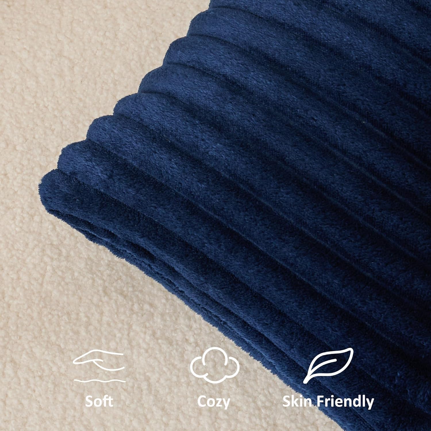 Kevin Textile Soft Plush 14x24 Inch Lumbar Pillow Cover 1 Pack, Luxury Fluffy Faux Fur Striped Flannel Rectangle Cushion Case for Couch Sofa Chair Bed Home Decor, Navy Blue