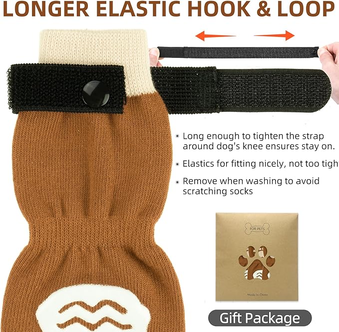 PUPTECK Anti Slip Dog Socks 2 Pairs with Double Grippers for Hardwood Floors, Shoes for Hot/Cold Pavement, Boots & Paws Protectors to Prevent Licking, Traction Booties for Senior Small Large Dogs