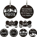 Ultra Joys Stainless Steel Pet ID Tag Dog Name Tags Personalized Front and Back Engraving, Customized Dog Tags and Cat Tags, Optional Engraved on Both Sides, Round Tag w/Mountain on Top Design, Small