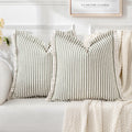 MIULEE Pack of 2 Olive Green Christmas Pillow Covers 26x26 Inch Striped Farmhouse Couch Throw Pillow Covers with Fringe Chic Linen Decorative Cushion Eruo Sham for Sofa Room Bed Outdoor Home Decor
