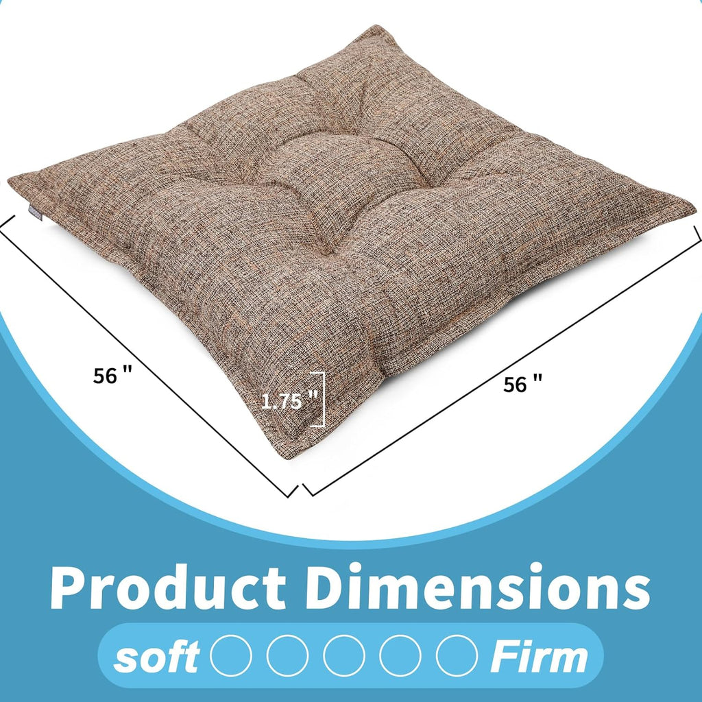 SINSOSSO Large Floor Pillows 22", Thickened Bite-Size Memory Foam Square Non-Slip Cushions for Office Back Support/Yoga/Chair Seat, Fashionable Color-Blocked Fabric & Washable, Light Brown, 2 PCS