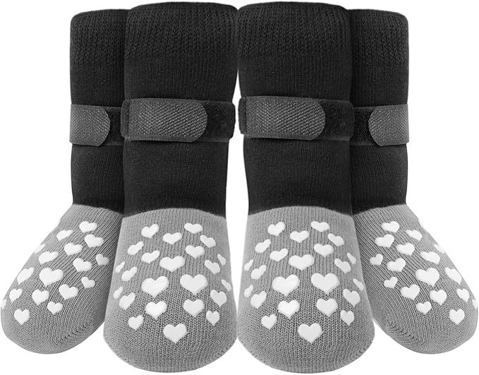 Non-Slip Dog Socks Prevent Licking Paws,Grippy Socks for Senior Dog Walk on Hardwood Floor,Paw Protectors,Black 2 Pairs,XS