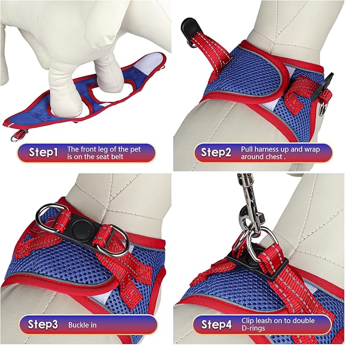 YIMEIS Dog Harness and Leash Set, No Pull Soft Mesh Pet Harness, Reflective Adjustable Puppy Vest for Small Medium Large Dogs, Cats (Red & Blue, Medium (Pack of 1)