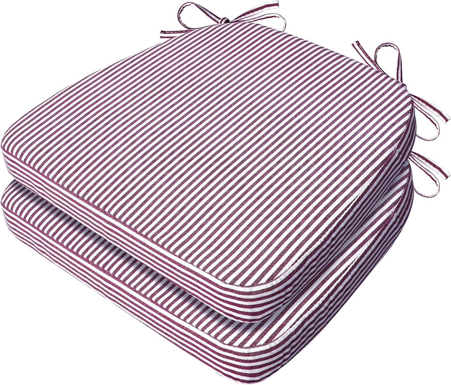 AAAAAcessories D-Shaped Chair Cushions, 2" Thick Dining Chair Pads with Ties and Removable, Machine-Washable Cover, 17" x 16", Set of 2, Pinstripe Red